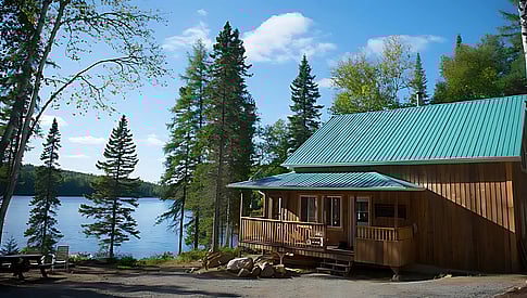Extérieur d'un chalet à la Pourvoirie du Pignon Rouge